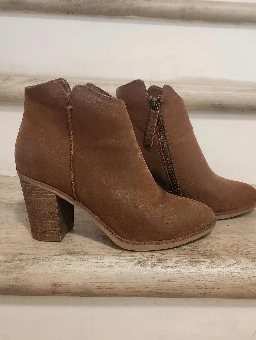 MIA Chestnut Brown Suede Ankle Booties with Block Heel